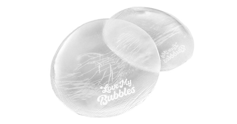 Clear Jiggly Silicone Butt Pads for curve enhancement with Love My Bubbles logo.