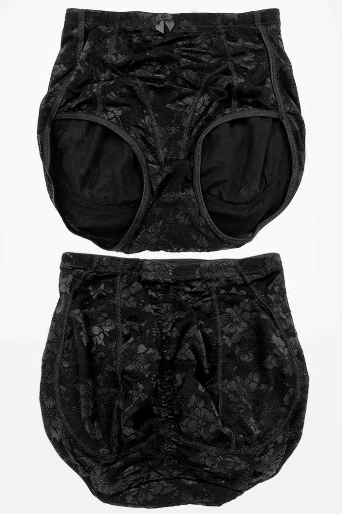 Foxy Fanny Lace Pocket-Panty Plus (Pads Not Included) in luxurious black lace design, plus size with mid-rise waistline.
