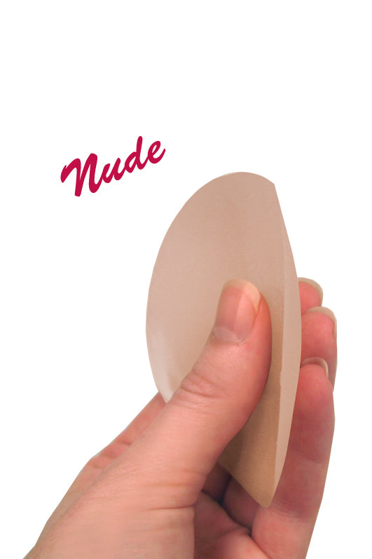Hand holding a Non-adhesive Silicone Nipple Coversin nude color, showcasing its egg-shape design.