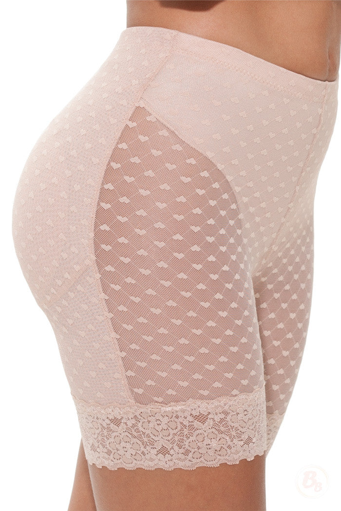 I Heart Curves Padded Mid-Thigh Panty in soft fabric with lace trim.