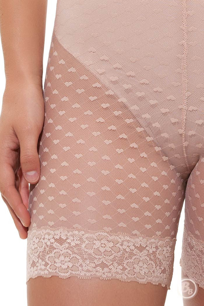 I Heart Curves Padded Mid-Thigh Panty with lace trim and heart pattern