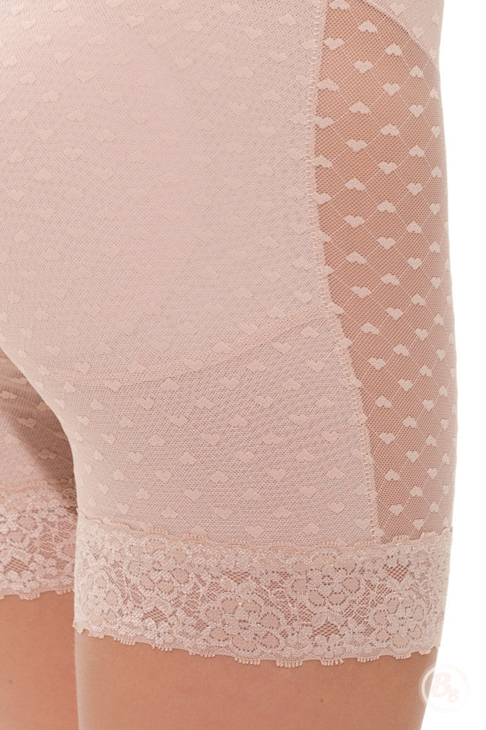 I Heart Curves Padded Mid-Thigh Panty with lace trim and hearts pattern.